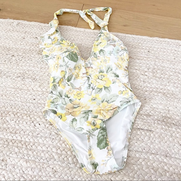 NWT Antonio Melani Floral Ruffle Halter One Piece Swimsuit - Picture 2 of 6